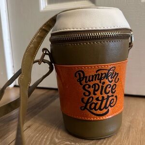 NWOT Adorable Fine By Me Pumpkin Spice Latte Coffee Cup Crossbody Purse Bag